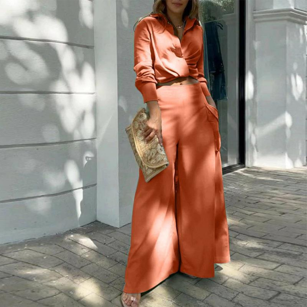 Sora | Conjunto Elegante con Pantalones Anchos y Camisa de Manga Larga