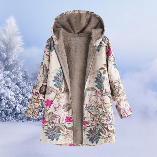 Nasya | Abrigo Floral con Capucha y Forro Polar