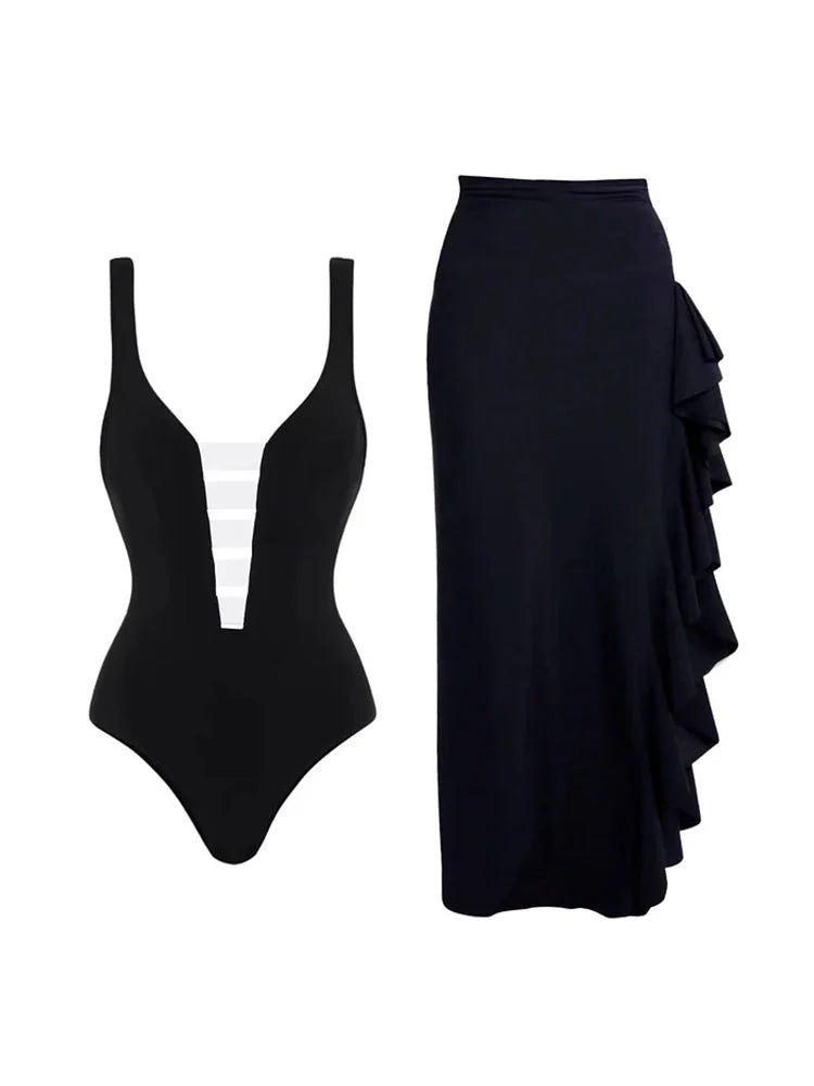 Yaxeni | Traje de Baño de una pieza con Falda Pareo a Juego