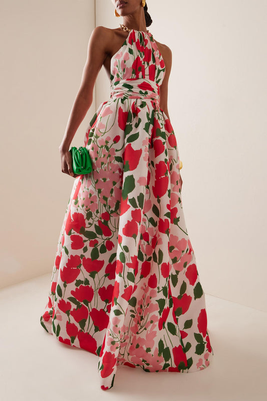 Wilma | Vestido Largo Floral con Cuello Halter
