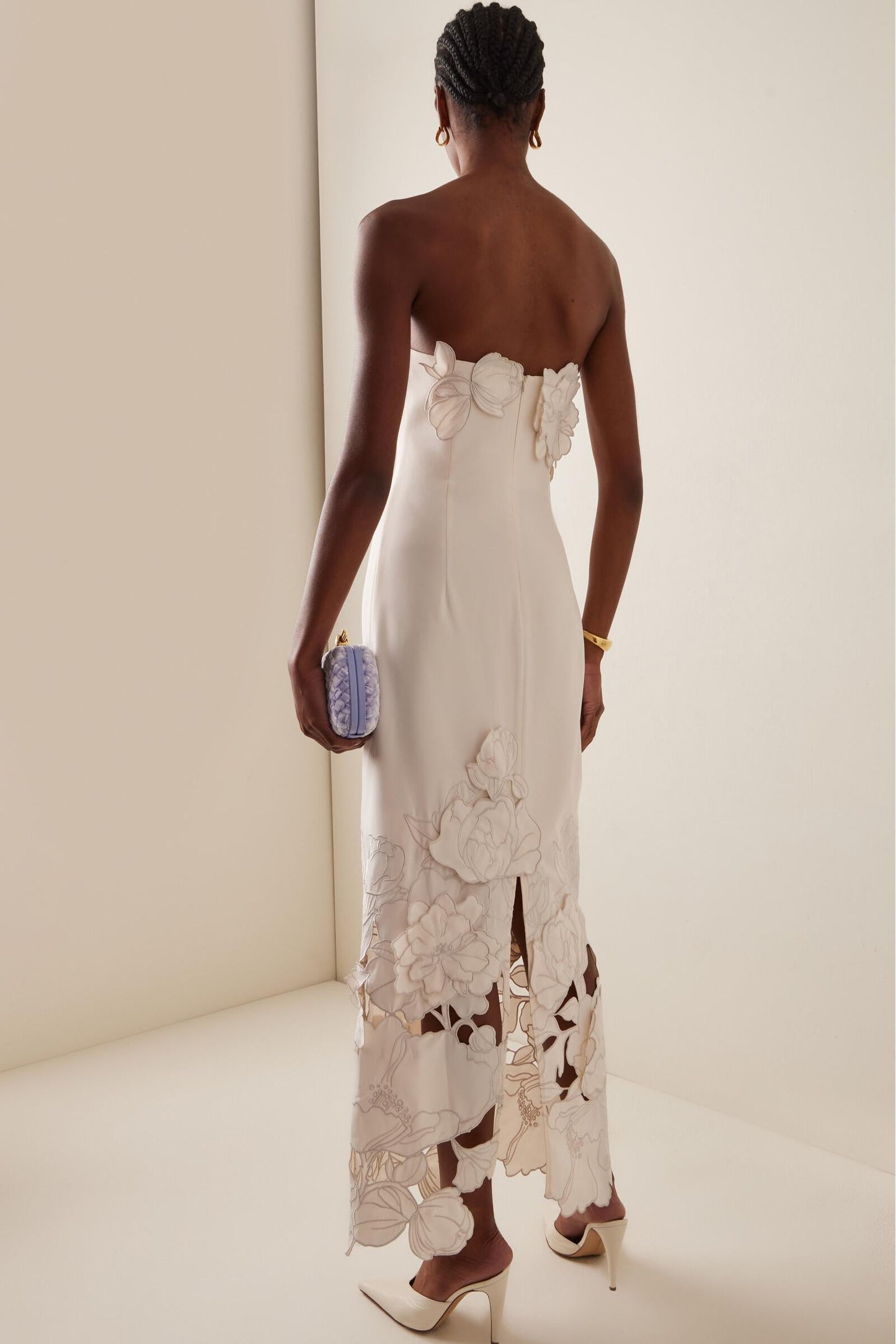 Winnry | Vestido Midi Sin Tirantes con Aplicaciones Florales