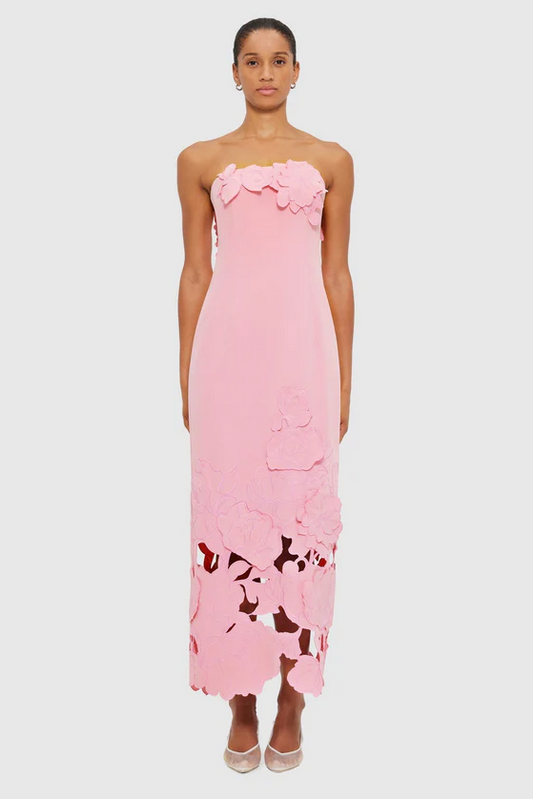 Winnry | Vestido Midi Sin Tirantes con Aplicaciones Florales