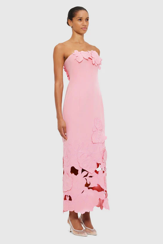 Winnry | Vestido Midi Sin Tirantes con Aplicaciones Florales