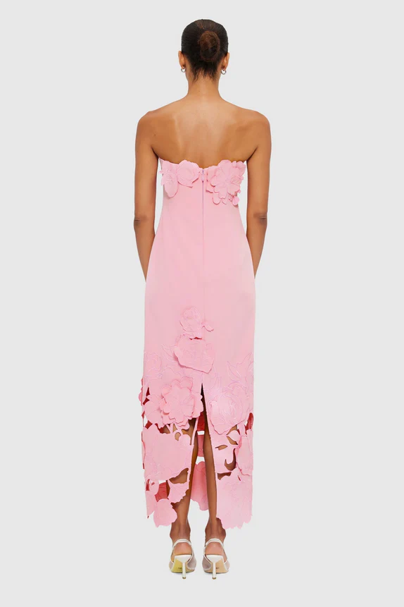 Winnry | Vestido Midi Sin Tirantes con Aplicaciones Florales