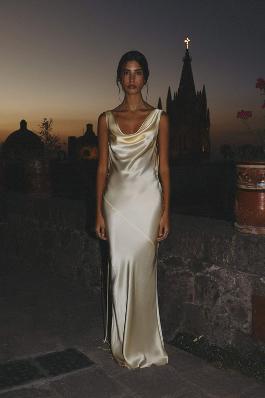 Wilmna | Vestido Largo Estilo Satinado con Escote en la Espalda