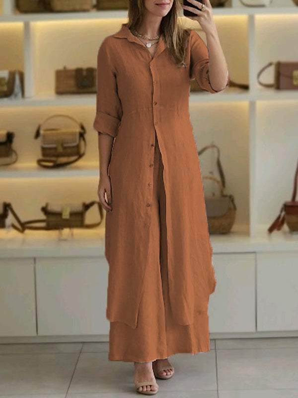 Odett | Conjunto de Lino de Camisa Larga y Pantalón