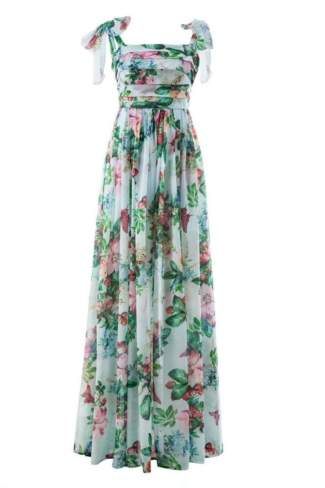 Waleska | Vestido Largo con Tirantes de Lazo