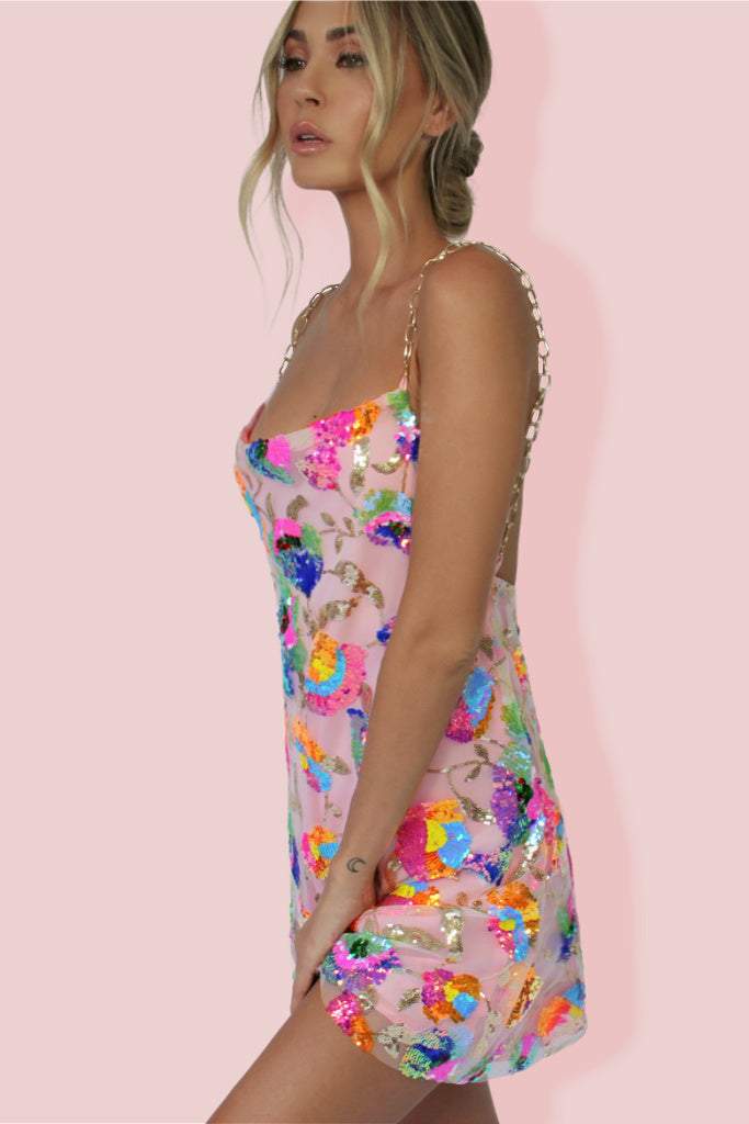 Xelly | Vestido Mini de flores Bordadas