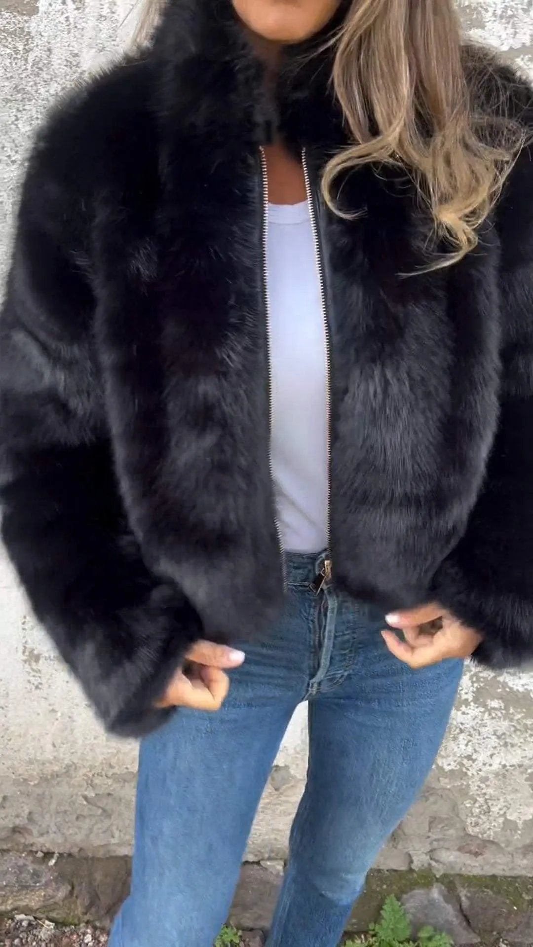 Caiyin | Chaqueta de Piel Sintética con Cuello Alto