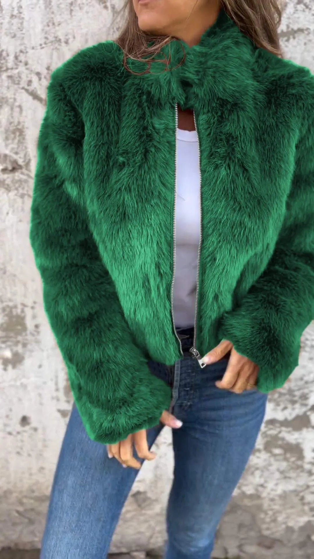 Caiyin | Chaqueta de Piel Sintética con Cuello Alto