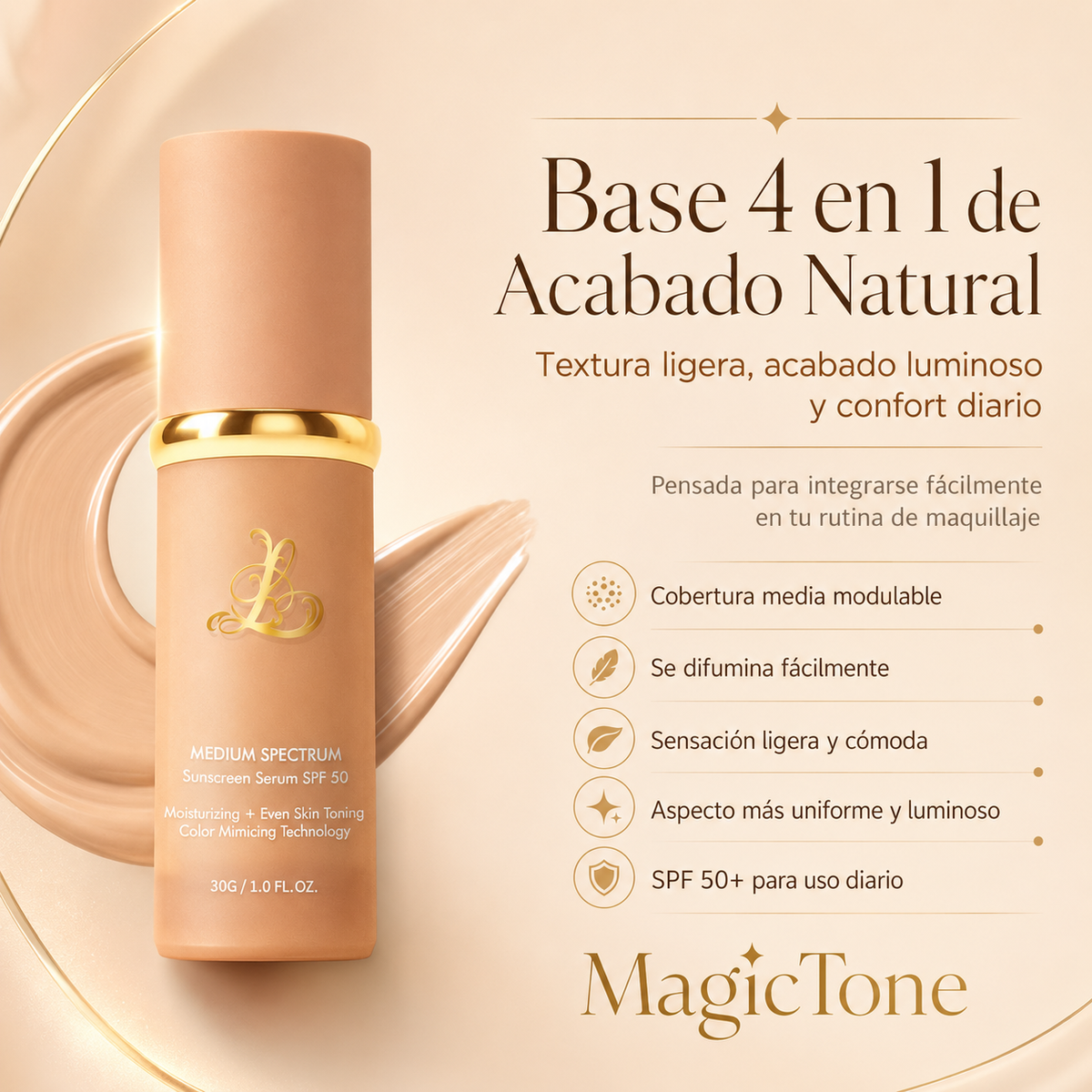 MagicTone | Base de Maquillaje 4 en 1 que Cambia de Color SPF 50