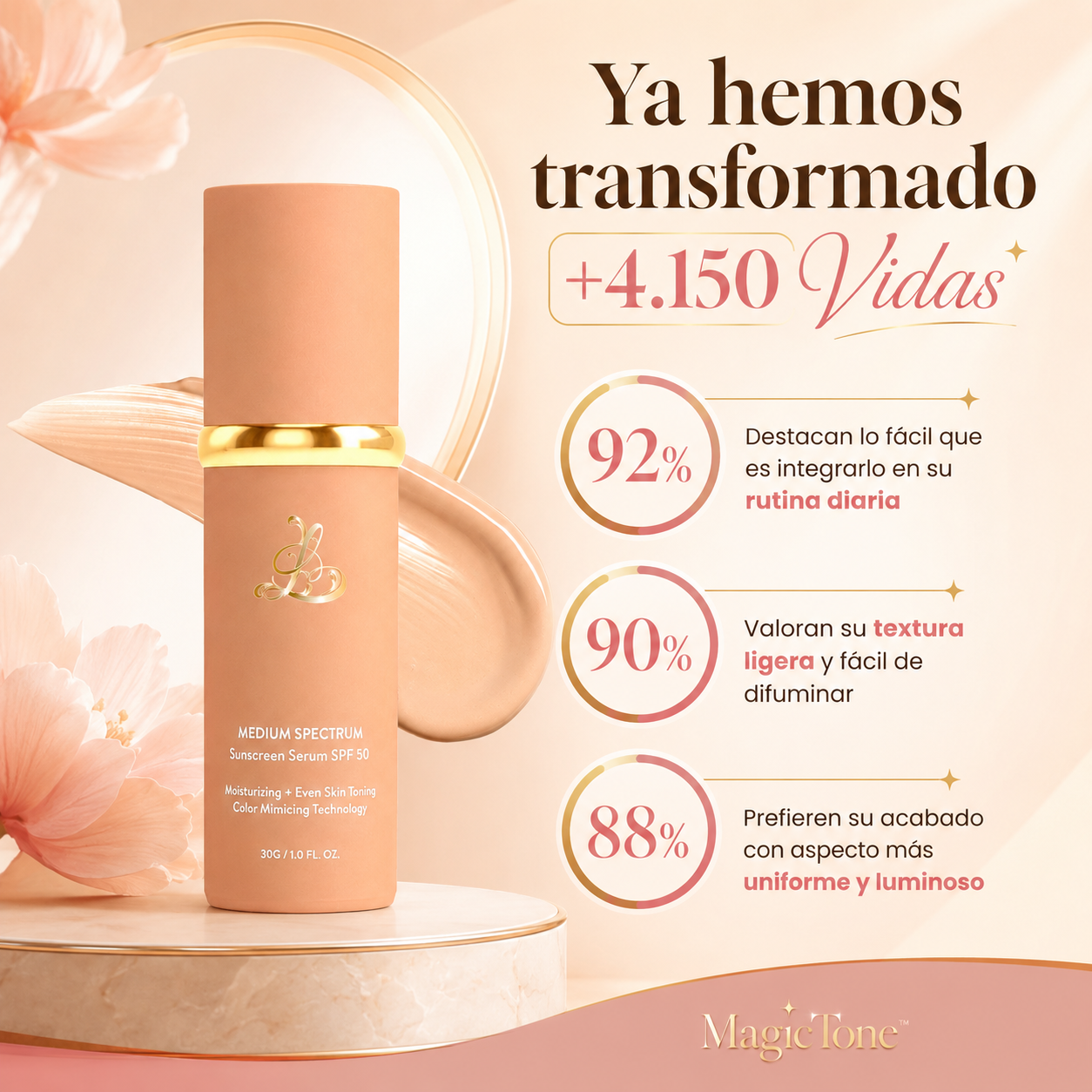 MagicTone | Base de Maquillaje 4 en 1 que Cambia de Color SPF 50