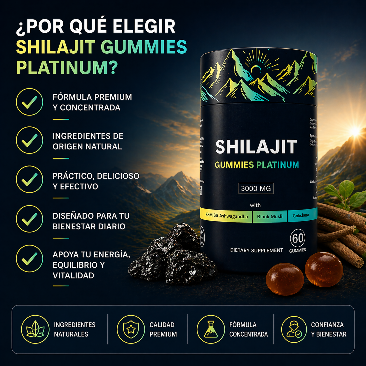 Shilajit Gummy Platinum | Bienestar diario, sin complicaciones