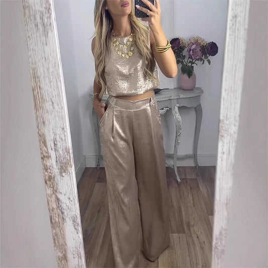 Fiorentina | Conjunto de Pantalones Anchos y Top Sin Mangas