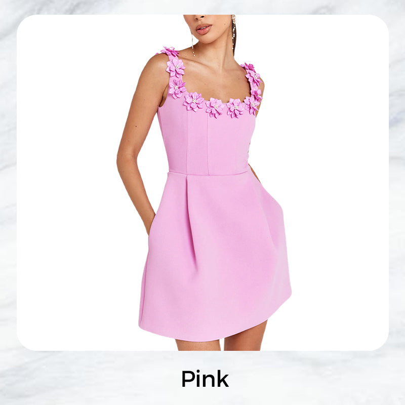 Rahel | Mini Vestido Romántico con Apliques Florales